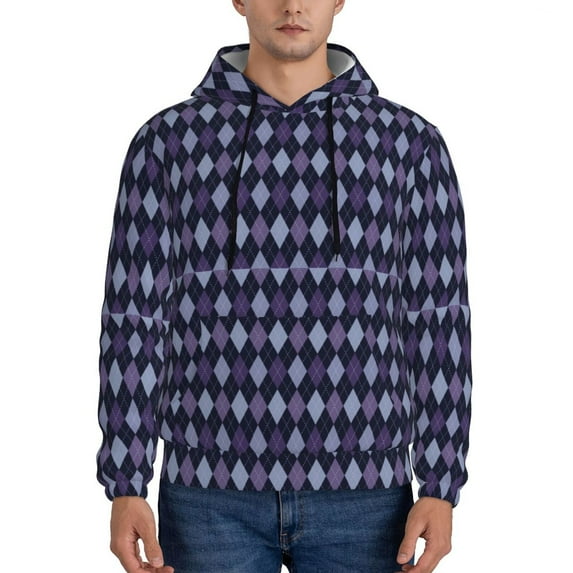 Sikiie Purple and Blue Squares Men's Hoodie, Essentials Hoodie, Sweatshirt, Pullover Hooded Sweatshirt for Men-4X-Large