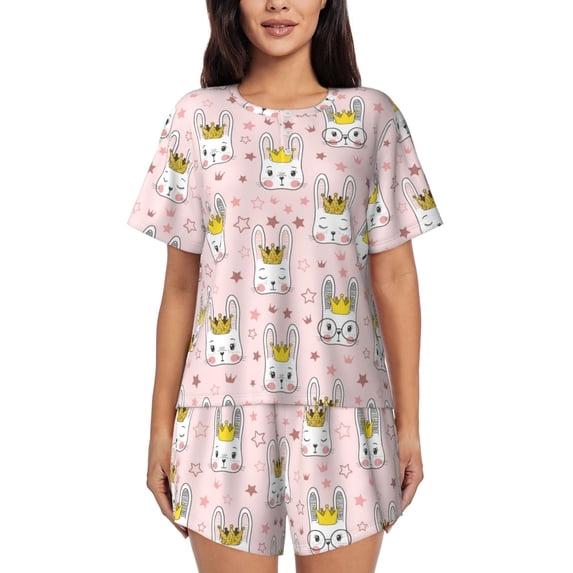 Sikiie Queen For Rabbit Womens Pajama Sets Short Sleeve Top With Pants Sleepwear 2 Piece Lounge Set4X-Large