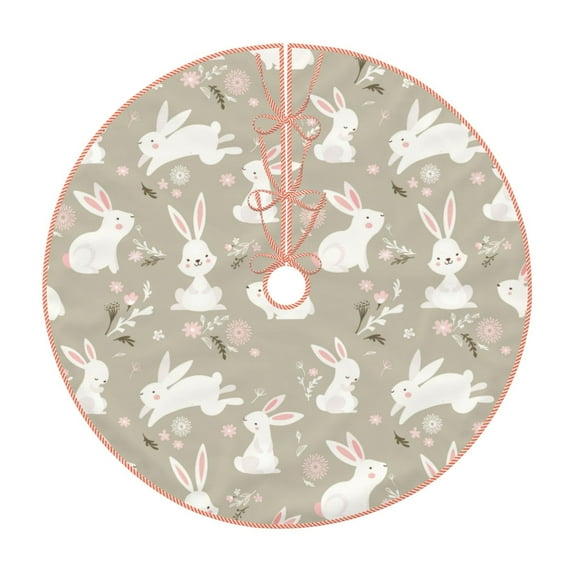 Sikiie Rabbit And Flower Nativity Christmas Tree Skirt, Jesus Christian Winter Holiday Tree Mat Decoration(30-48IN)48"