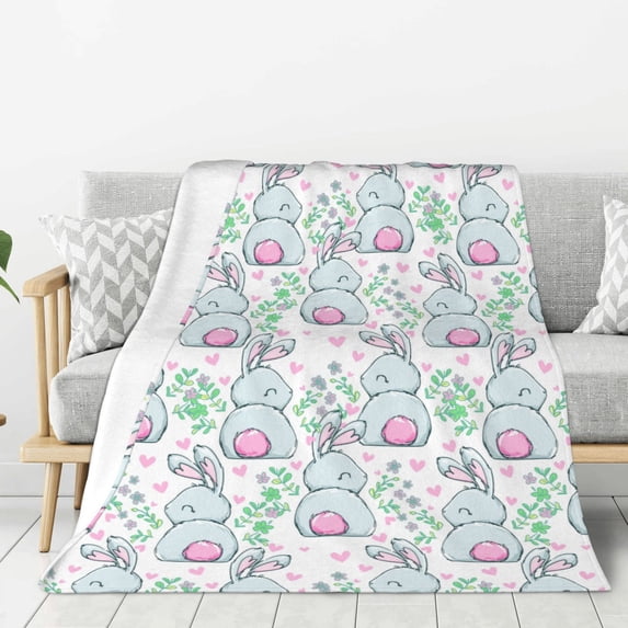 Sikiie Rabbit Back View Cozy Flannel Fleece Throw Blanket: Lightweight & Thick for All Seasons - Perfect for Women, Men, & Kids"60"x50"