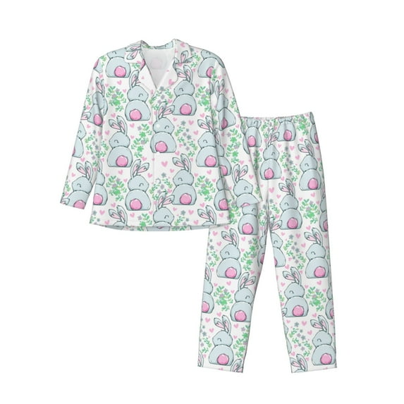 Sikiie Rabbit Back View Mens Pajama Set, Soft Warm Long Sleeve Sleepwear, Cozy Button-Down Pjs for Men-X-Large
