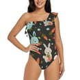thumbnail image 1 of Sikiie Rabbit Is Eating Carrots Print Women One Piece Swimsuits Tummy Control One Shoulder Bathing Suits Ruffle Swimwear, From S to XXL-X-Large, 1 of 6