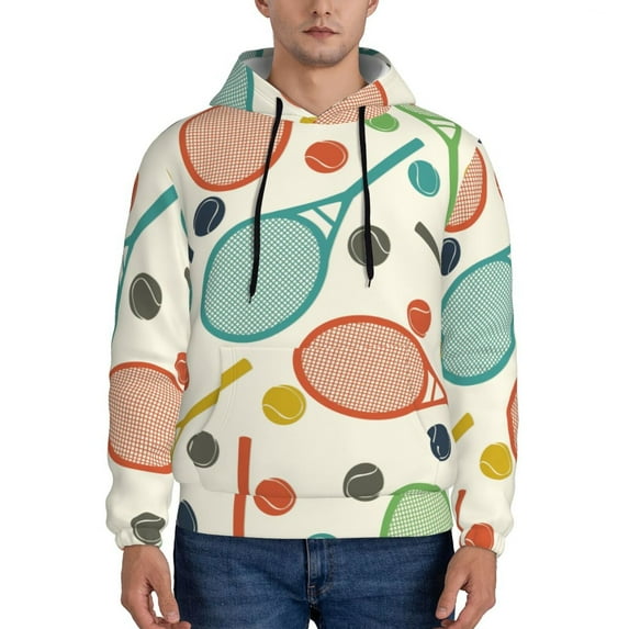 Sikiie Racket and Tennis Ball Men's Hoodie, Essentials Hoodie, Sweatshirt, Pullover Hooded Sweatshirt for Men-XX-Large