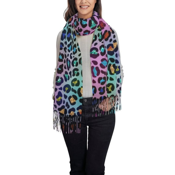 Sikiie Rainbow Animal Skin Shawl Wraps Big Scarf Tassel Fall Winter Thick Scarf Warm Shawl Women Fall Gifts