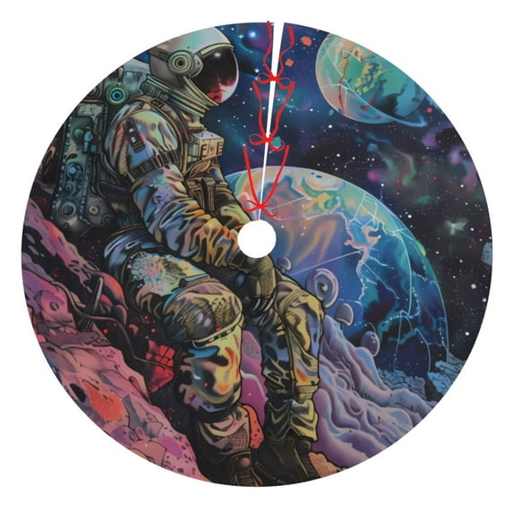 Sikiie Rainbow Astronaut Space Landscape 30-48 inches {designName} Print Christmas Tree Skirt Snowman Xmas Tree Skirt with Edge Christmas Decorations for Holiday Party-36"