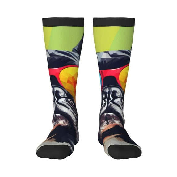 Sikiie Rainbow Bulldog Sunglasses Knee Socks, High Socks Long Stretchy Sock Women Knee High Stocking, Long Socks for Women