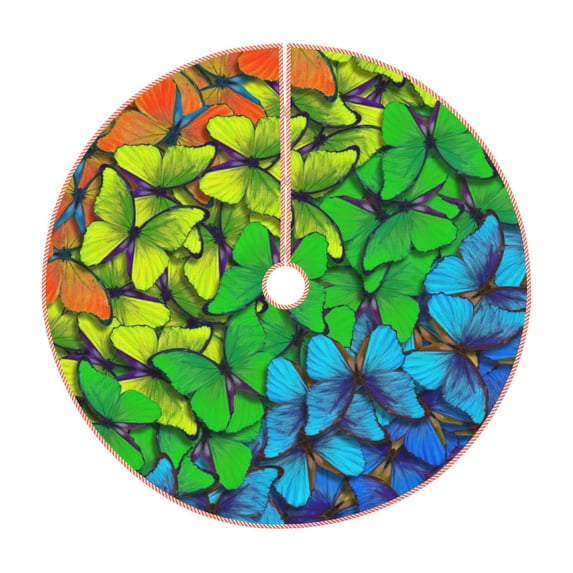 Sikiie Rainbow Butterflies Christmas Tree Skirt, Christmas Tree Decorations, Christmas Decor, Tree Mat Decoration(30-48IN)-30"