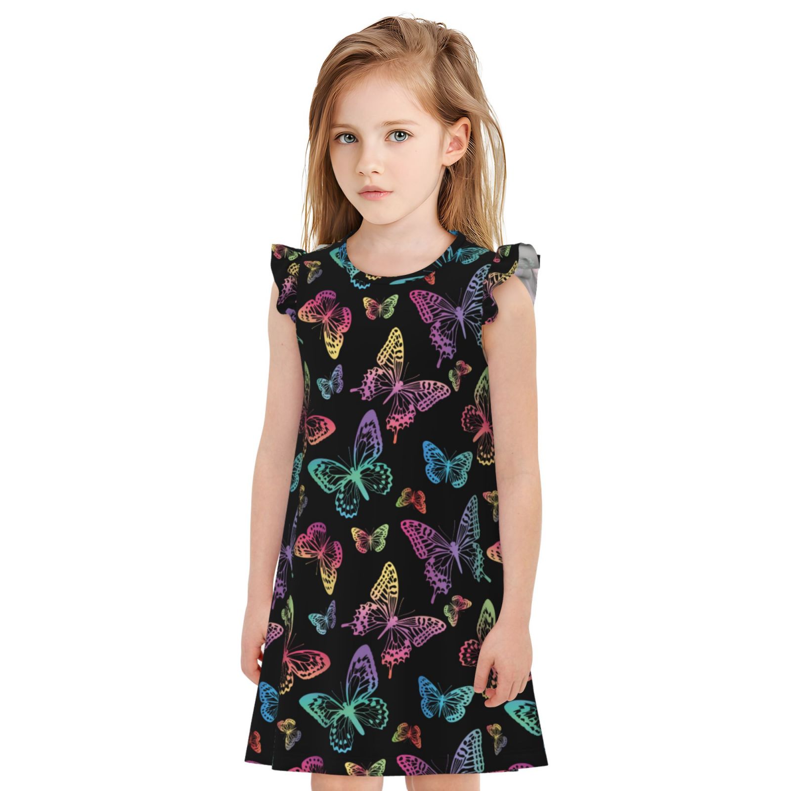 Pyjama Barbie Fille - Chemise De Nuit à Volants Et Imprimé Papillon, En Polyester Doux Et élastique