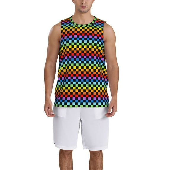 Sikiie Rainbow Chequerboard Basketball Jersey Reversible Men's Mesh Athletic Sports Shirts Training Practice S-4XL4X-Large