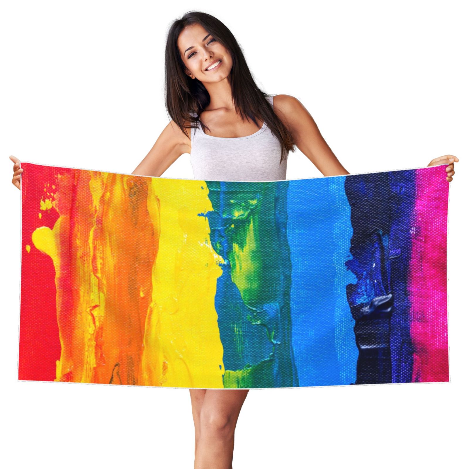 Aperturee Vibrant Summer Vibe Rainbow Spiral Round Beach Towel