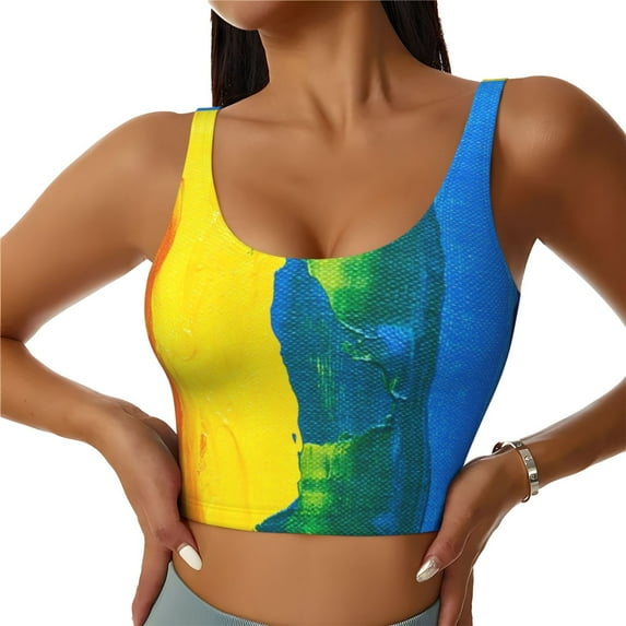 Sikiie Rainbow Colored Print Strappy Sports Bra for Women Padded Push Up Sports Bra Athletic Running Sports Bra Workout Bra Yoga Bra