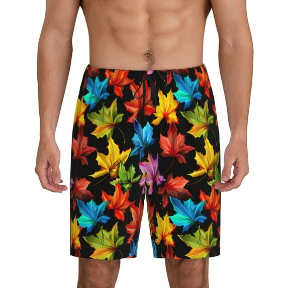 Sikiie Rainbow Colorful Maple Leaves Mens Pajama Shorts, Lounge Pant, Men's shorts，Sleep Pj Shorts for Men-3X-Large