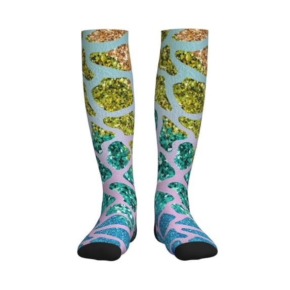 Sikiie Rainbow Glitter 1 Pairs Compression Socks for Men and Women 15-20 mmHg Running Support Socks