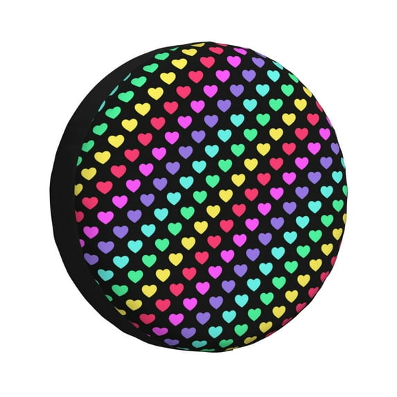Sikiie Rainbow Hearts PVC Leather Spare Tire Wheel Cover Spare Tire Cover, for Car Truck SUV Camper Trailer Universal Fit(14-17in)-16 inch