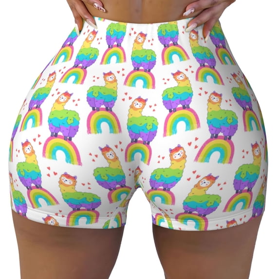 Sikiie Rainbow Llama Print Workout Shorts Women Scrunch Butt Gym Shorts Seamless High Waist Tummy Control Yoga Biker Athletic Shorts
