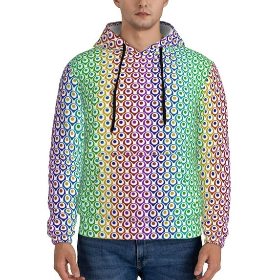 Sikiie Rainbow Peacock Feathers Men's Hoodie, Essentials Hoodie, Sweatshirt, Pullover Hooded Sweatshirt for Men-X-Large