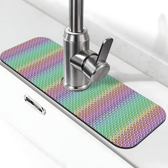 Sikiie Rainbow Peacock Feathers Splash Guard for Sink Faucet-1 PC Super Absorbent Fast Drying Mat Sink Gadgets-Splash Guard for Kitchen, Sink Mat