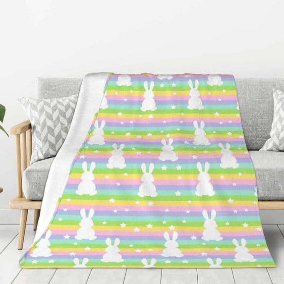 Sikiie Rainbow Rabbit Cozy Flannel Fleece Throw Blanket: Lightweight & Thick for All Seasons - Perfect for Women, Men, & Kids"80"x60"