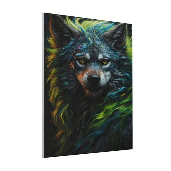 Sikiie Realistic Style Green Fur Wolf Print Canvas Decorative Hanging Painting, Anti-shrinkage Hanging Frame, Suitable for Home, Office Wall Decorations