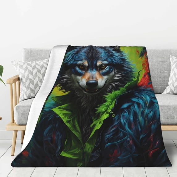 Sikiie Realistic Style Wolf Warrior Cozy Flannel Fleece Throw Blanket: Lightweight & Thick for All Seasons - Perfect for Women, Men, & Kids"80"x60"