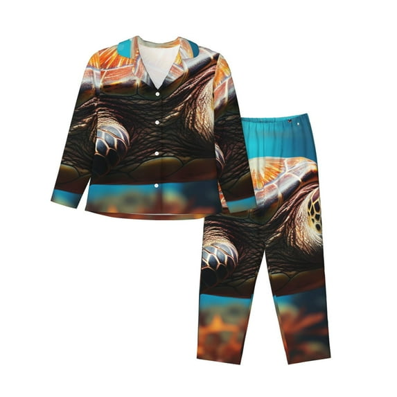 Sikiie Realistic Turtle Women's Long-Sleeve Shirt and Full-Length Bottom Pajama Set (s-xxl)-Large