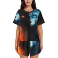 thumbnail image 1 of Sikiie Red And Blue Fire Cat Womens Pajama Sets Short Sleeve Top With Pants Sleepwear 2 Piece Lounge SetMedium, 1 of 6