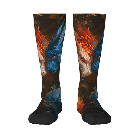 Sikiie Red And Blue Fire Dragon F Knee Socks, High Socks Long Stretchy Sock Women Knee High Stocking, Long Socks for Women