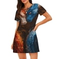 thumbnail image 1 of Sikiie Red And Blue Fire Dragon F Print Women's Short-sleeved Nightdress, Round Neck Pullover Nightdress Pajamas Summer Home Wear, 1 of 6