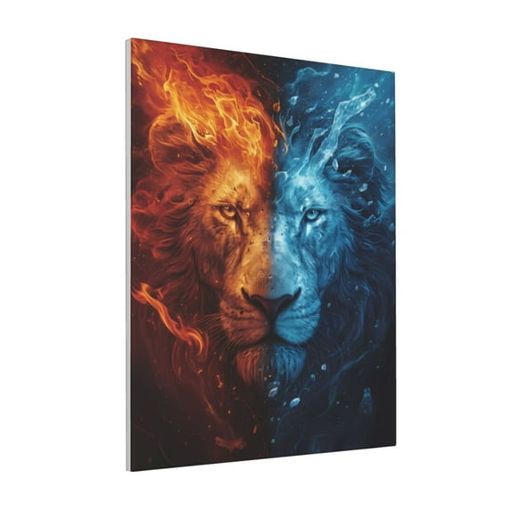 Sikiie Red And Blue Fire Lion Print Canvas Decorative Hanging Painting, Anti-shrinkage Hanging Frame, Suitable for Home, Office Wall Decorations