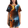 thumbnail image 1 of Sikiie Red And Blue Fire Skull Warrior Womens Pajama Sets Short Sleeve Top With Pants Sleepwear 2 Piece Lounge Set3X-Large, 1 of 6