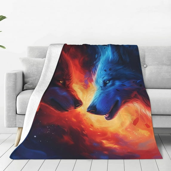 Sikiie Red And Blue Fire Wolf Ultra-Soft Micro flannel Blanket Luxury All Seasons Warm Blanket for Bedding Sofa and Travel (4 sizes)-80"x60"