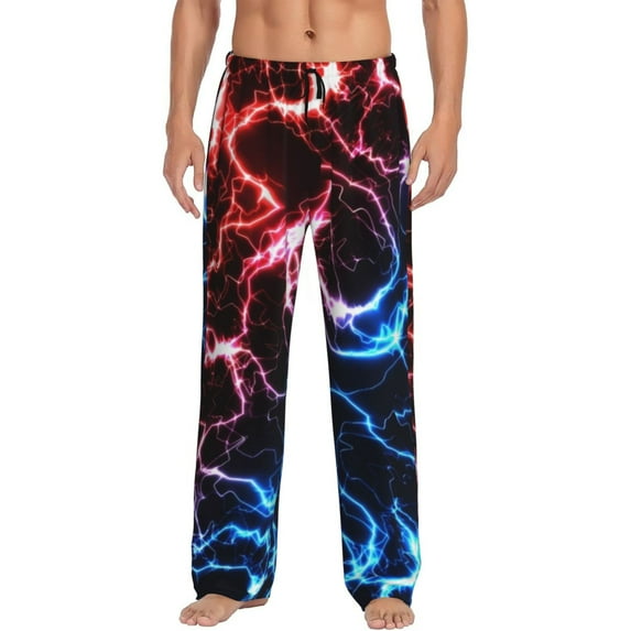 Sikiie Red And Blue Lightning Pajama Pants Men, PJ Bottoms, Sleep & Lounge Pants-Small