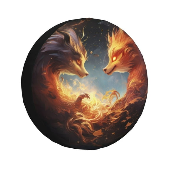 Sikiie Red And Gray Flame Fox PVC Leather Spare Tire Wheel Cover Spare Tire Cover, for Car Truck SUV Camper Trailer Universal Fit(14-17in)-16 inch