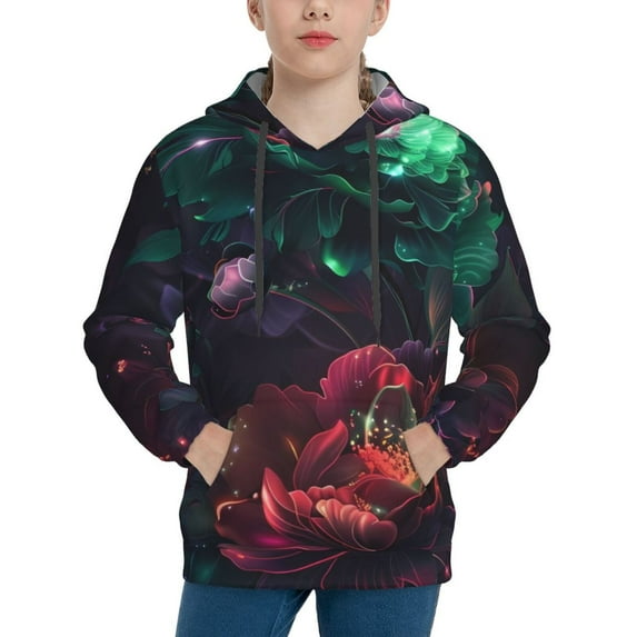 Sikiie Red And Green Carnation Youth Hoodie Sweatshirt Pullover Hooded Classic Casual Essentials Hoodiefor Boys Girls Kids -Large