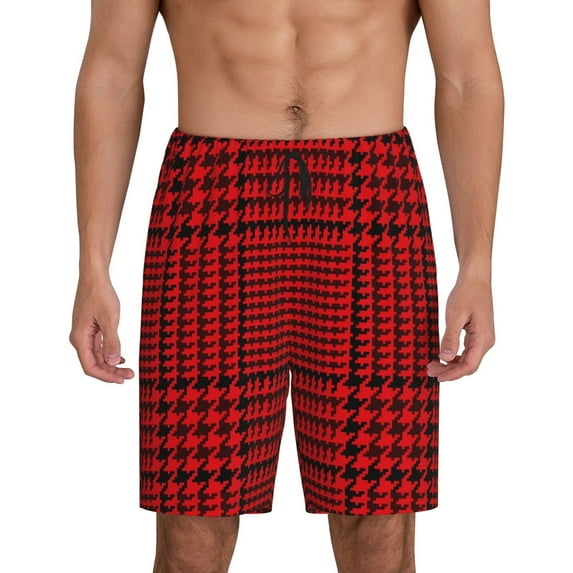 Sikiie Red Black Houndstooth Mens Pajama Shorts, Lightweight Lounge Pant with Pockets Soft Sleep Pj Shorts for MenXX-Large