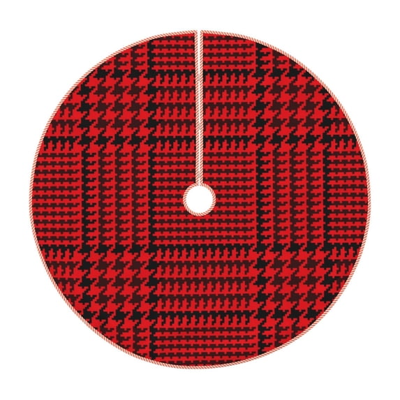 Sikiie Red Black Houndstooth Nativity Christmas Tree Skirt, Jesus Christian Winter Holiday Tree Mat Decoration(30-48IN)