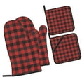 thumbnail image 1 of Sikiie Red Black Plaid Oven Mitts and Pot Holders, Silicone Oven Gloves, Heat Resistant Oven Mitts 4Pcs Set, 1 of 6