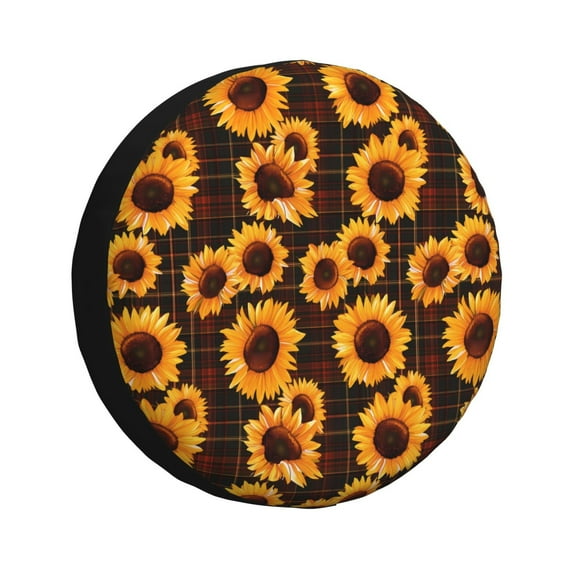 Sikiie Red Black Plaid Sunflower PVC Leather Spare Tire Wheel Cover Spare Tire Cover, for Car Truck SUV Camper Trailer Universal Fit(14-17in)-15 inch