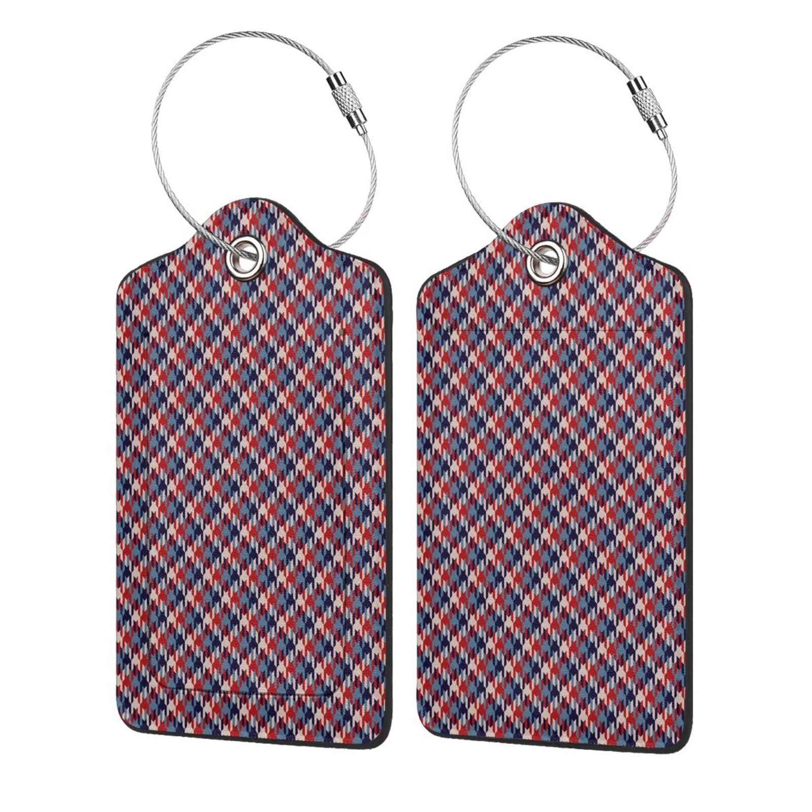 Sikiie Red Blue Checked Luggage Tag for Suitcase Leather Baggage Tag ...