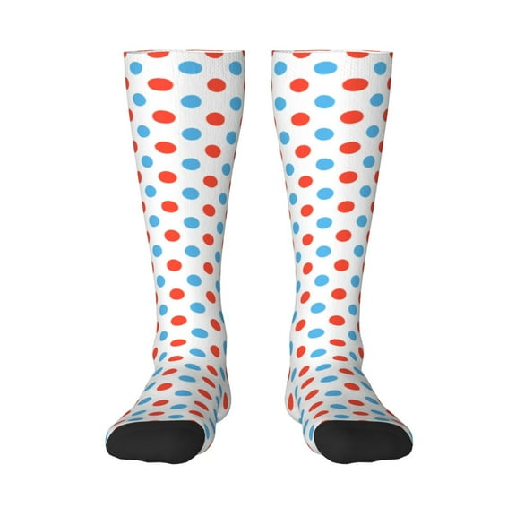 Sikiie Red Blue Polka Dots Knee Socks, High Socks Long Stretchy Sock Women Knee High Stocking, Long Socks for Women