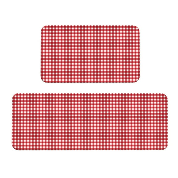Sikiie Red Checkboard Kitchen Mat 2 PCS Cushioned Kitchen Rug, Waterproof Non-Slip Kitchen Mats for Kitchen, Floor Home, Sink, Laundry