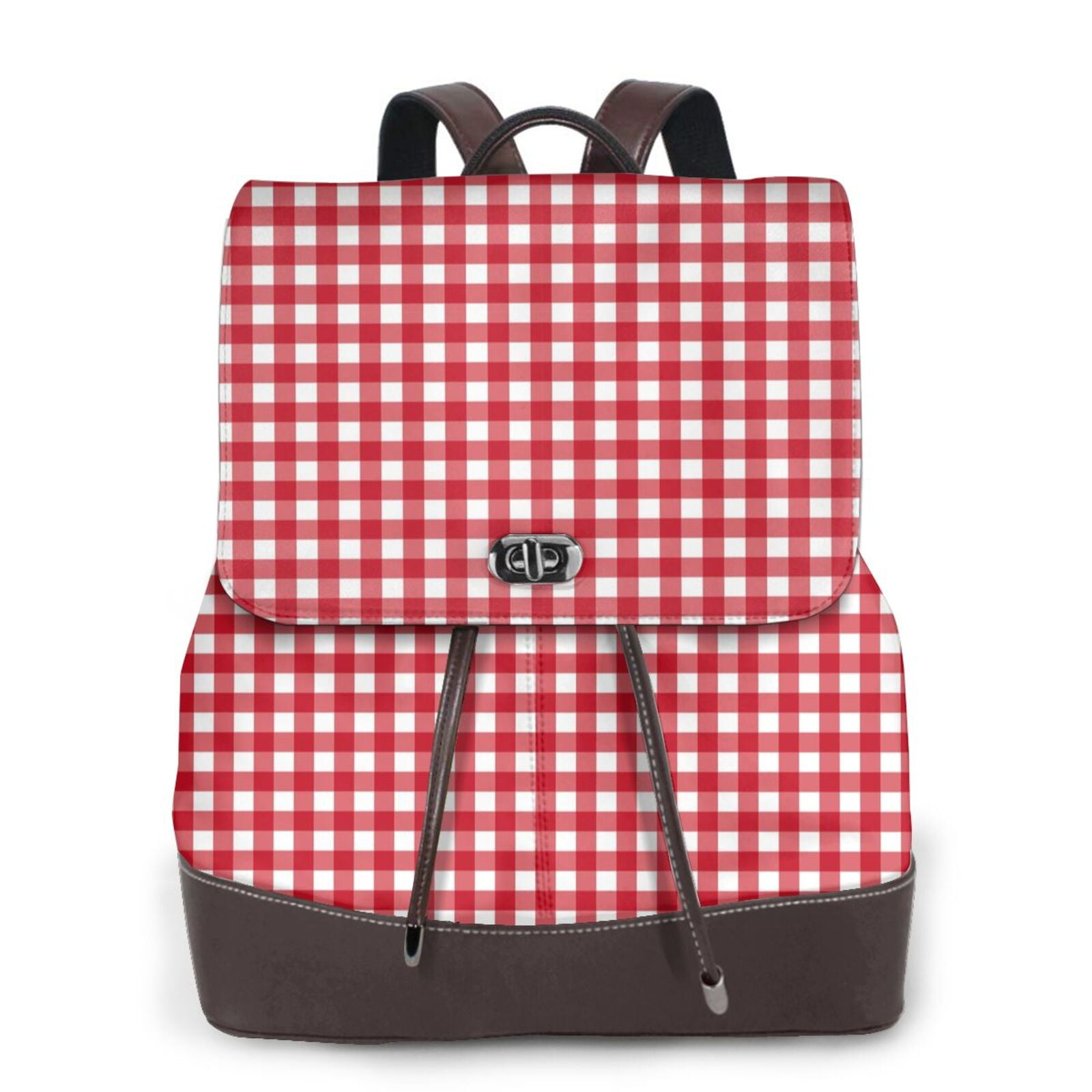 Sikiie Red Checkboard Women Genuine Leather Backpack Fashion Rucksack ...