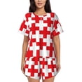 thumbnail image 1 of Sikiie Red Cross 1 Womens Pajama Sets Short Sleeve Top With Pants Sleepwear 2 Piece Lounge Set-Medium, 1 of 6