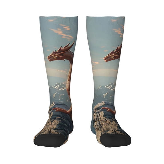 Sikiie Red Dragon Mountain Sunrise Knee Socks, High Socks Long Stretchy Sock Women Knee High Stocking, Long Socks for Women