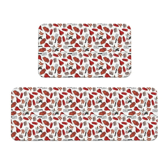 Sikiie Red Food Kitchen Mat 2 PCS Cushioned Kitchen Rug, Waterproof Non-Slip Kitchen Mats for Kitchen, Floor Home, Sink, Laundry