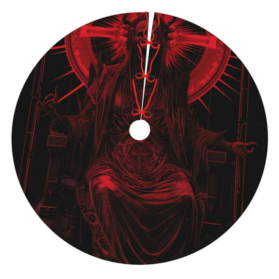Sikiie Red Gothic Skeleton Throne 30-48 inches {designName} Print Christmas Tree Skirt Snowman Xmas Tree Skirt with Edge Christmas Decorations for Holiday Party-30"