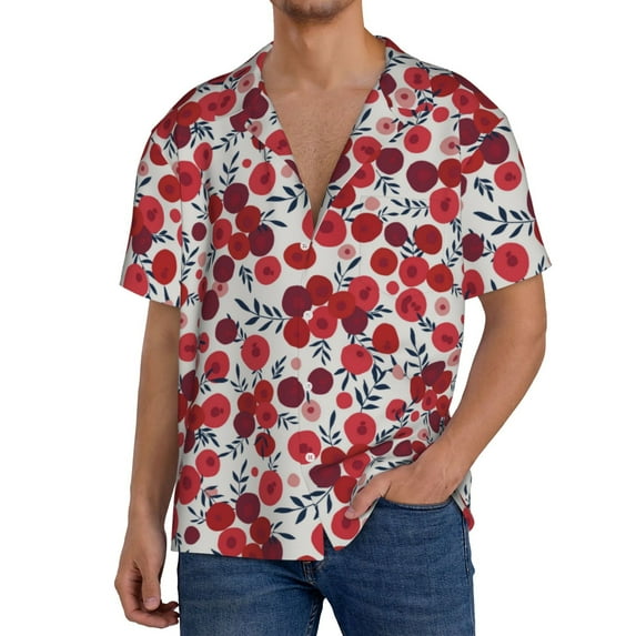 Sikiie Red Hawthorn Men's Wrinkle Free Untucked Cuban Shirt Business Casual Button Down Shirts Short Sleeve ShirtMedium