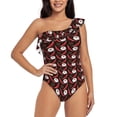 thumbnail image 1 of Sikiie Red Hot Chili 1 Print Women One Piece Swimsuits Tummy Control One Shoulder Bathing Suits Ruffle Swimwear, From S to XXL-Medium, 1 of 6