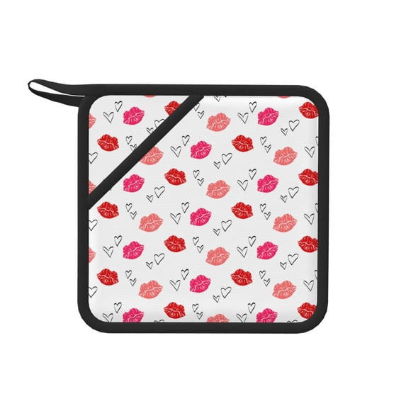 Sikiie Red Lips 1 Pot Holders Kitchen Insulation Mats Heat Resistant Pot-Holder Oven Anti-Scald Pads for Cooking Baking, 7.1*7.1inch