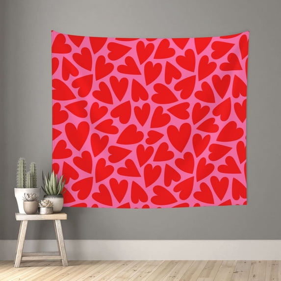 Sikiie Red Love Heart tapestry wall hanging home decor for bedrooms, living rooms, dorms 60x51in